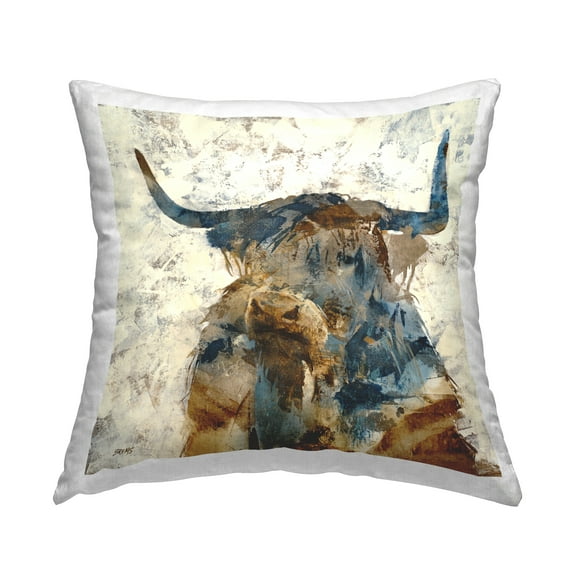 Stupell Industries Abstract Farmhouse Longhorn Highland Cattle Animal Design by Scott Brems Throw Pillow