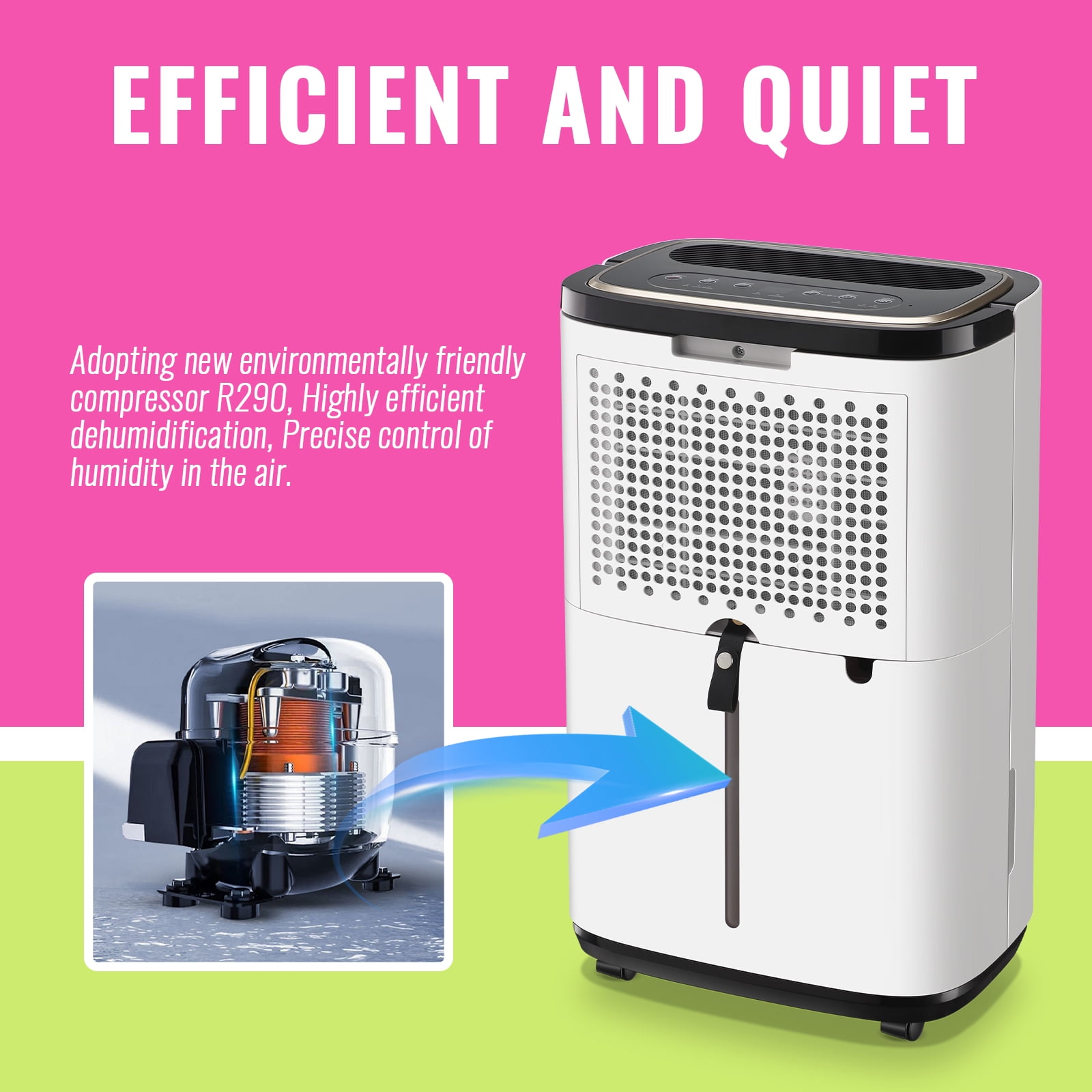 TACOOL Home Dehumidifier 20Pints for Basement with Handle, Drain Hose, 3 Operation Modes