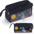 thumbnail image 1 of Bonito estuche transparente para lápices, bolsa de cosméticos portátil con asa, estuche duradero para bolígrafos para niña, niño, adolescente, escuela, astronauta negro hola suerte unisex, 1 of 1