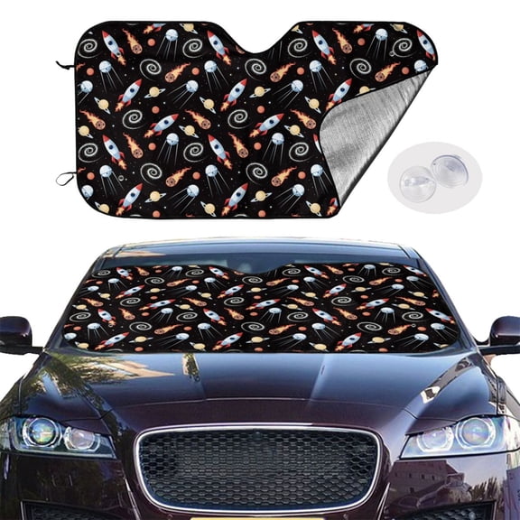 Picia Space Rocket Curved Windshield Sunshade Accordion Folding Style Auto Shade for Car Truck SUV Van Blocks UV Ray Sun Visor Protector -Small
