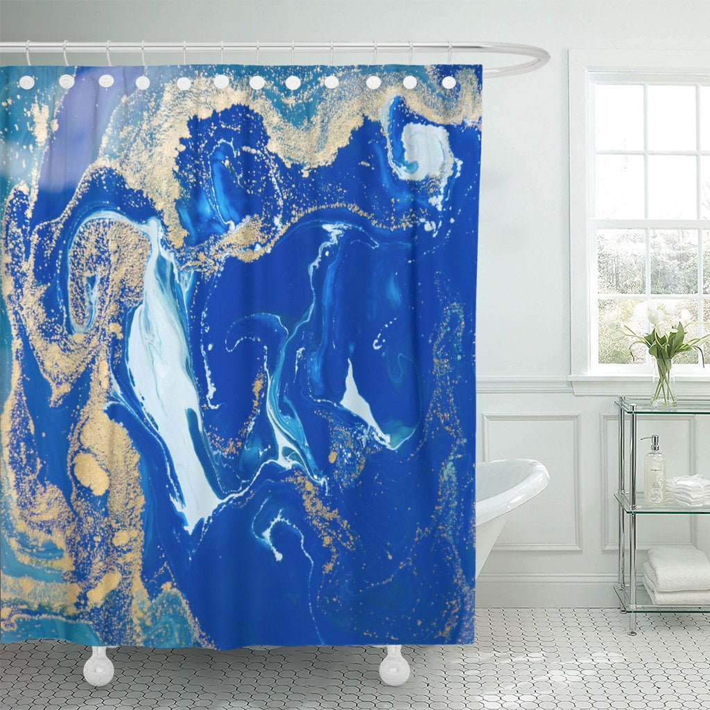 PKNMT Green Blue and Gold Liquid Marbling Ink Marble Abstract Shower