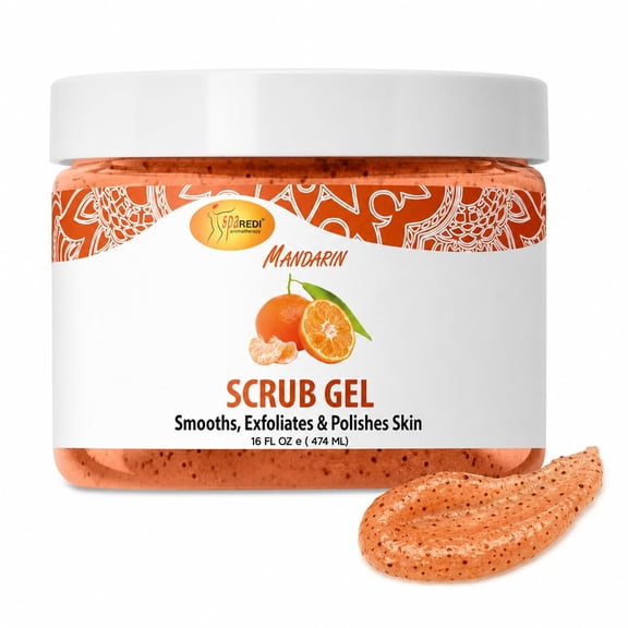 SPA REDI - Exfoliating Scrub Pumice Gel, Mandarin, 16 Oz - Manicure, Pedicure and Body Exfoliator Infused with Hyaluronic Acid, Amino Acids, Panthenol and Comfrey Extract