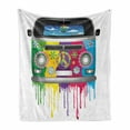 thumbnail image 1 of Groovy Soft Flannel Fleece Throw Blanket, Hippie Van Dripping Rainbow Paint Old Days Pop Culture Vacation Transport, Cozy Plush for Indoor and Outdoor Use, 70" x 90", Grey Multicolor, by Ambesonne, 1 of 5