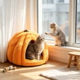 thumbnail image 6 of Cat Bed Pumpkin Cave for Indoor Cats Warm Cozy Semi-Enclosed Sleeping House with Soft Cushion for Kittens Small Dogs 17.3x17.3in by MPOISVA, 6 of 6