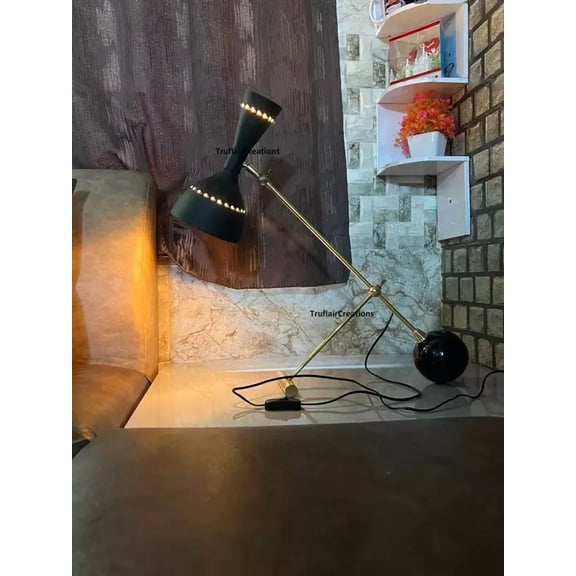 M H OVERSEAS Italian Enamel Glossy Black 1920s Art Deco Table Lamp – Elegant Bedside Desk Light Fixture, Vintage Inspired, Ideal for Living Room, Bedroom, and Office Décor