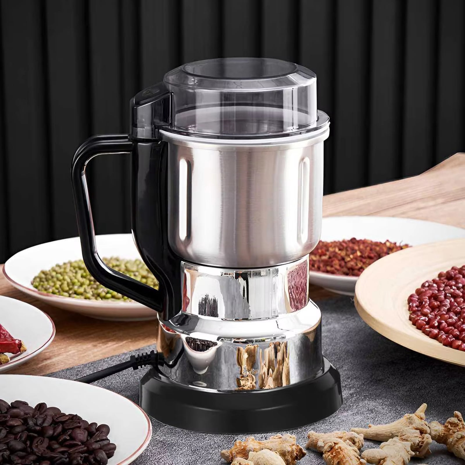 Electric Spice Grinder, High-Speed Coffee Bean Grinder for Spices, Herbs, and Nuts, Stainless Steel Mill Machine for Superfine Powders, Multifunctional Kitchen Grain Grinder White