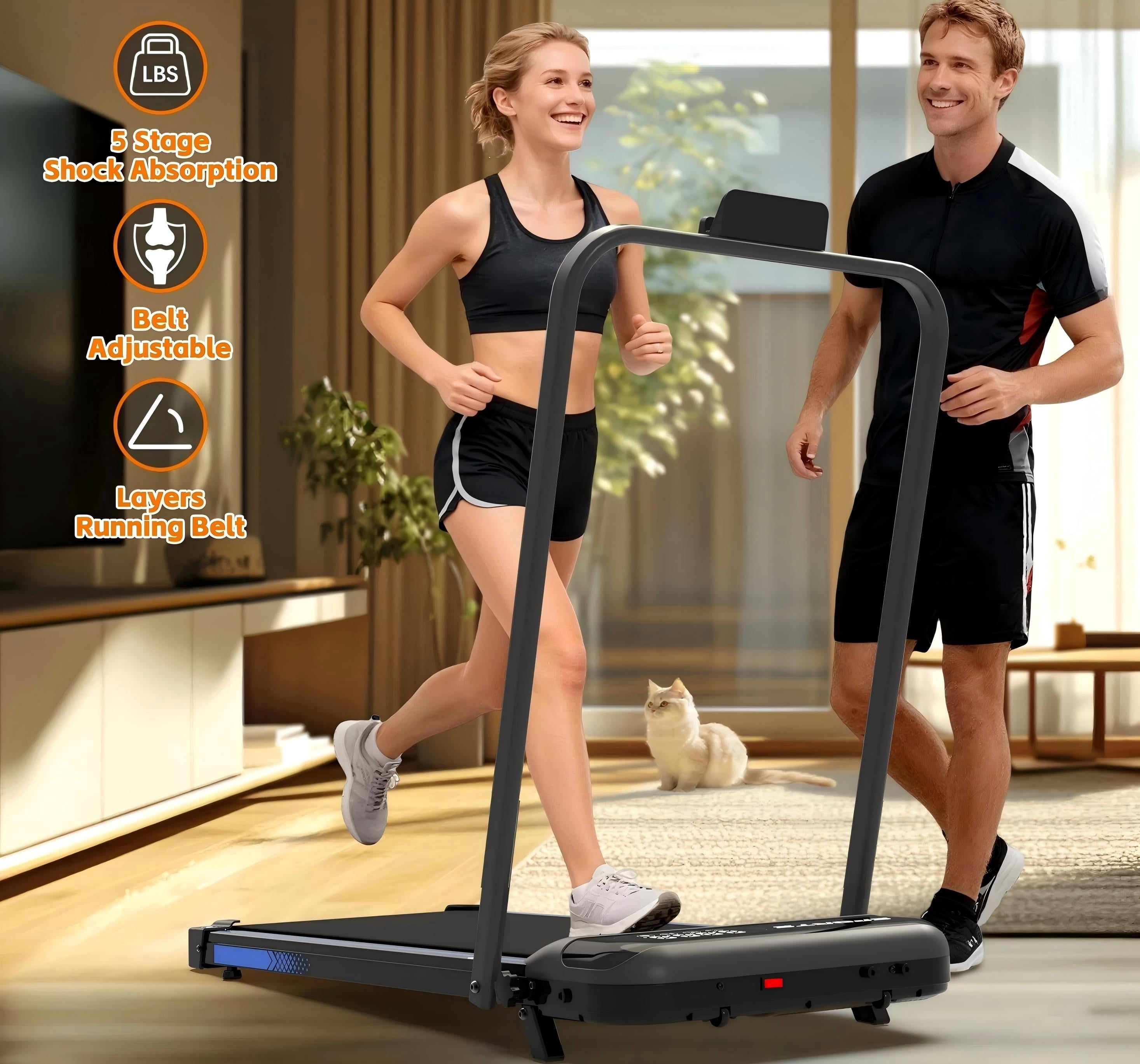 4 in 1 Treadmill Under Desk 0.6–5.0 MPH Romote Foldable Walking Pad, Incline Knee Friendly LED Ultra-Quiet Treadmill For Home Office, Black