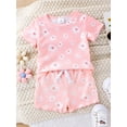 thumbnail image 2 of Bagilaanoe 2pcs Toddler Baby Girl Shorts Set Short Sleeve Daisy Print T Shirt Tops + Shorts 6M 12M 18M 24M 3T Kids Casual Summer Clothes, 2 of 8