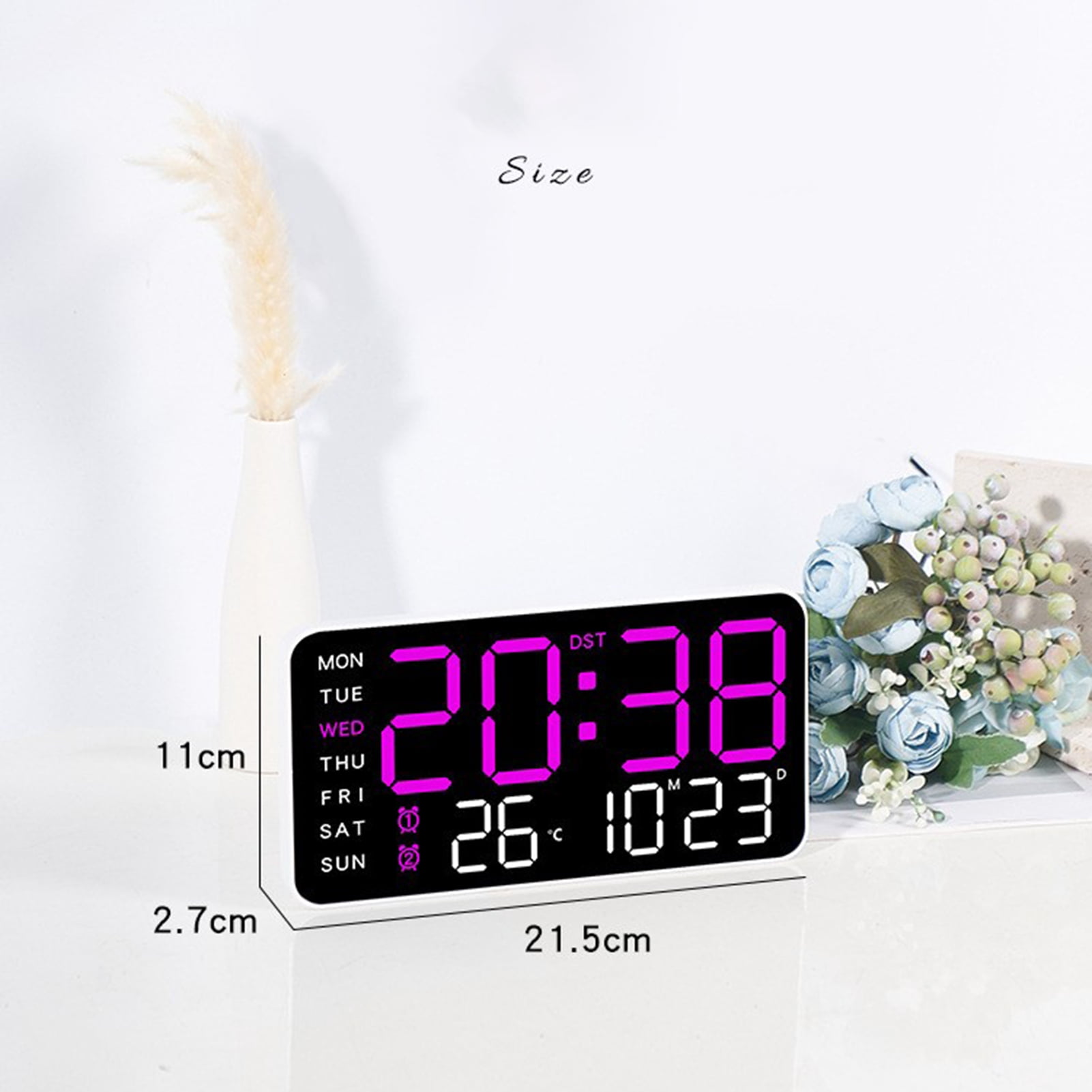 Callipe Digital Wall Clock Large Display Auto Dimming Easy-Setup Temperature Calendar Countdown Timer Silent Hanging Clock