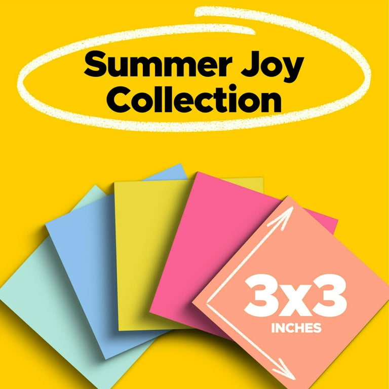 Post-it® Super Sticky Note Pads - Summer Joy Color Collection - 3 x 3 -  Square - 90 Sheets per Pad - Citron, Papaya Fizz, Power Pink, Washed Denim,  Fresh Mint - Sticky, Recyclable - 1 Pack - Filo CleanTech