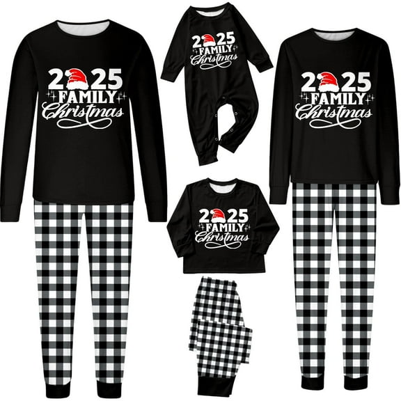 Gytharion Christmas Family Matching Pajamas Set Funny Long Sleeve Christmas Printed Sleepwear and Plaid Pants 2 Piece Xmas Loungewear Set Winter Soft Comfy Holiday Pjs Set for Family
