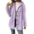 thumbnail image 6 of Busydd Womens Fleece Jacket Solid Color Warm Winter Jackets for Women Comfy Long Sleeve Button Hooded Cardigan for Women M, 6 of 8