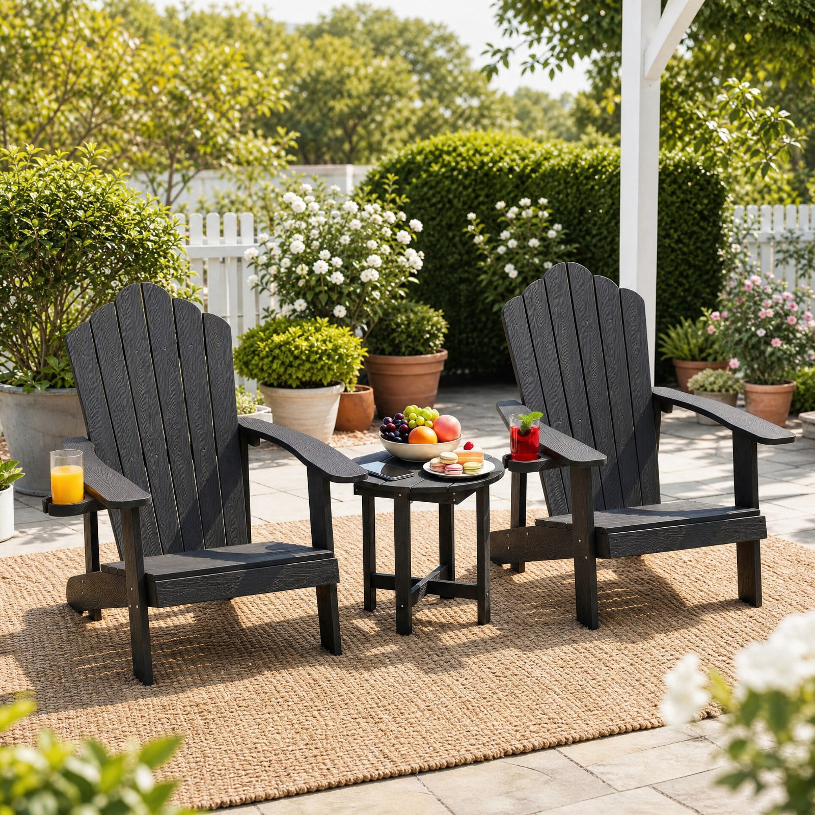 Biotree 18 Inch Adirondack Side Table Outdoor, Weatherproof HIPS Slatted End Table with X-Base and 66 lbs Capacity for Deck Backyard Poolside, Black