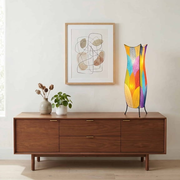 Eangee Home Design Flowerbud Large Floor Lamp, Shade Made Of Cocoa Leaves, 13x13x36 Inches