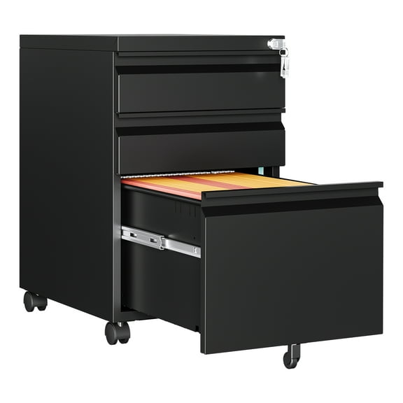 STANI 3 Drawers Mobile File Cabinet, Metal File Cabinets with Lock, Under Desk Rolling Filing Cabinet for Home Office Fit Letter/Legal/A4 Size (Unassembled,Black)