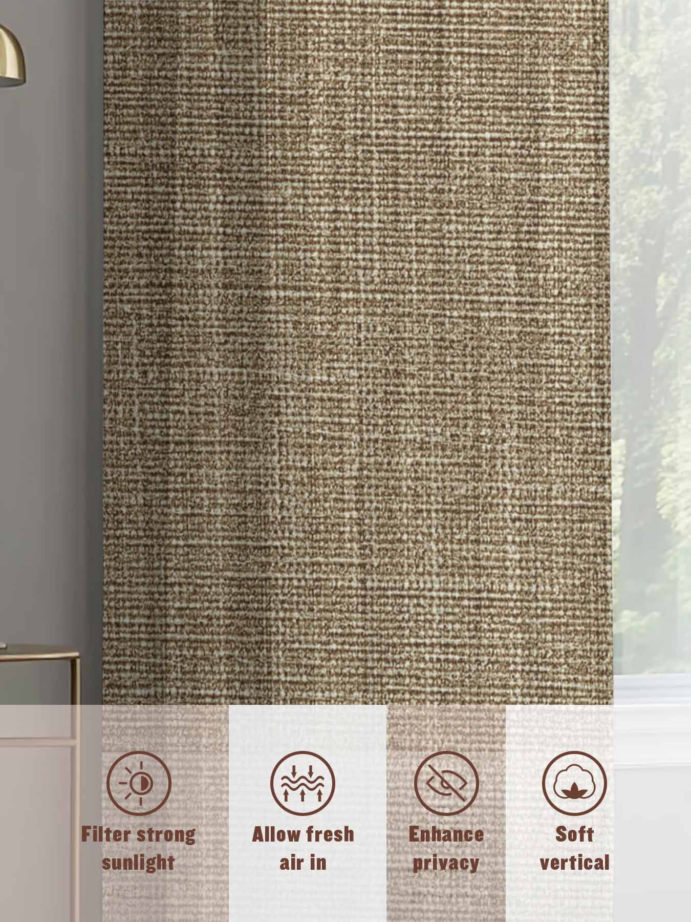 Brown Linen Sheer Curtains 96 inches Long, Farmhouse Pure Color Country Vintage Light Filtering Sheer Window Curtains Rod Pocket Voile Drapes for Bedroom Living Room, 2 Panels 52"W x 96"L