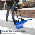thumbnail image 4 of 36in Galvanized Blade Heavy-Duty 2-Wheel Snow Pusher Hand Plow for Snow Removal w/Wheels, Adjustable Handle, Blade Angle - Blue, 4 of 14