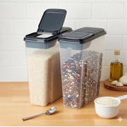 Mainstays 2-Pack Plastic Cereal Keeper Storage Containers, Kitchen Pantry Organizer Canisters for Cereal and Dry Food Storage, 24 Cup Capacity, Dark Gray Lid