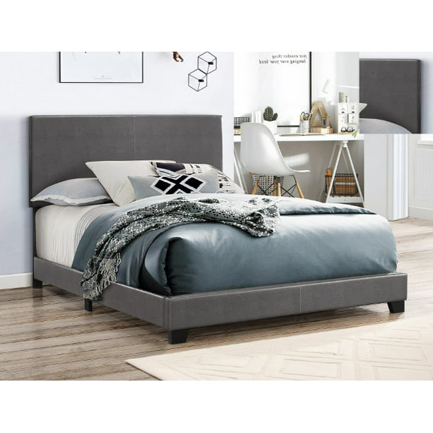 Crown Mark Erin Faux Leather Bed Gray, King Faux Leather Bed
