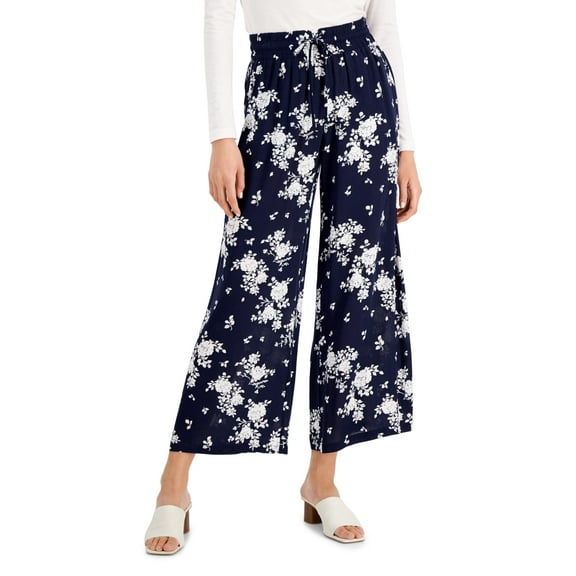 Willow Drive Floral-Print Wide-Leg Pull-On Pants Size Medium