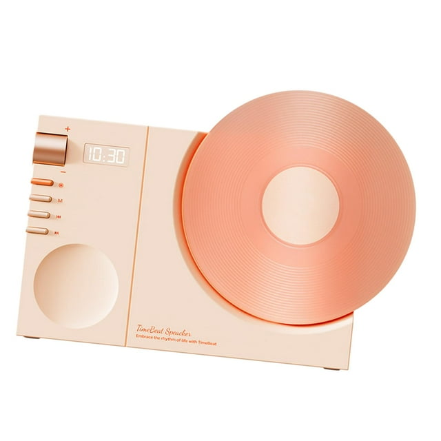 BELOVING Retro Record Player Look Desktop Speaker Battery Operated Portable Rotating Disk for Girls Mom Daughter Gift Multifunctional Pink