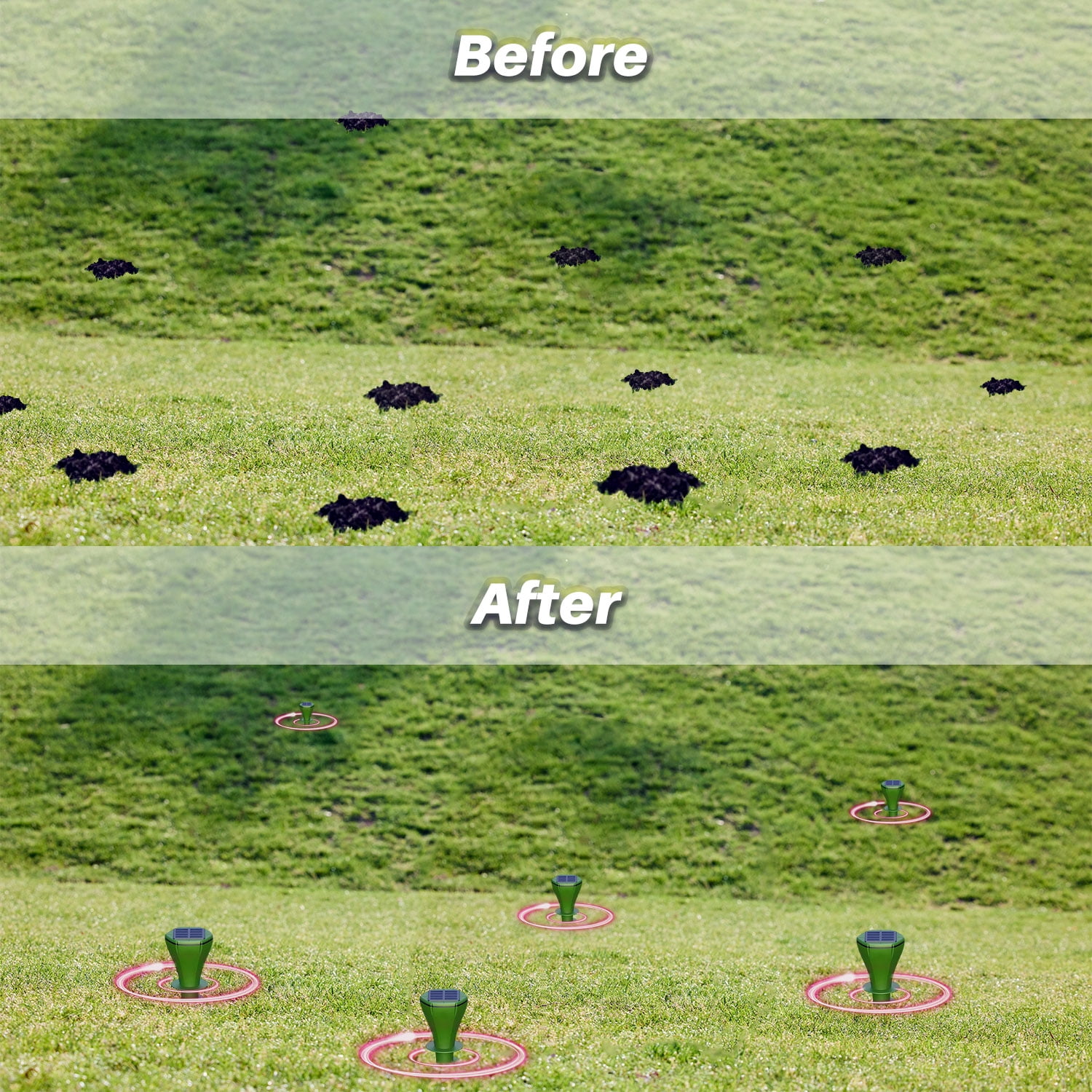 6 Pack Mole Repellent for Lawns Outdoor, Solar Powered Mole Traps Snake Gopher Repellent, Ultrasonic Screw Vibration Stakes Deterrent for Rodent Vole Groundhog Armadillo Chipmunk
