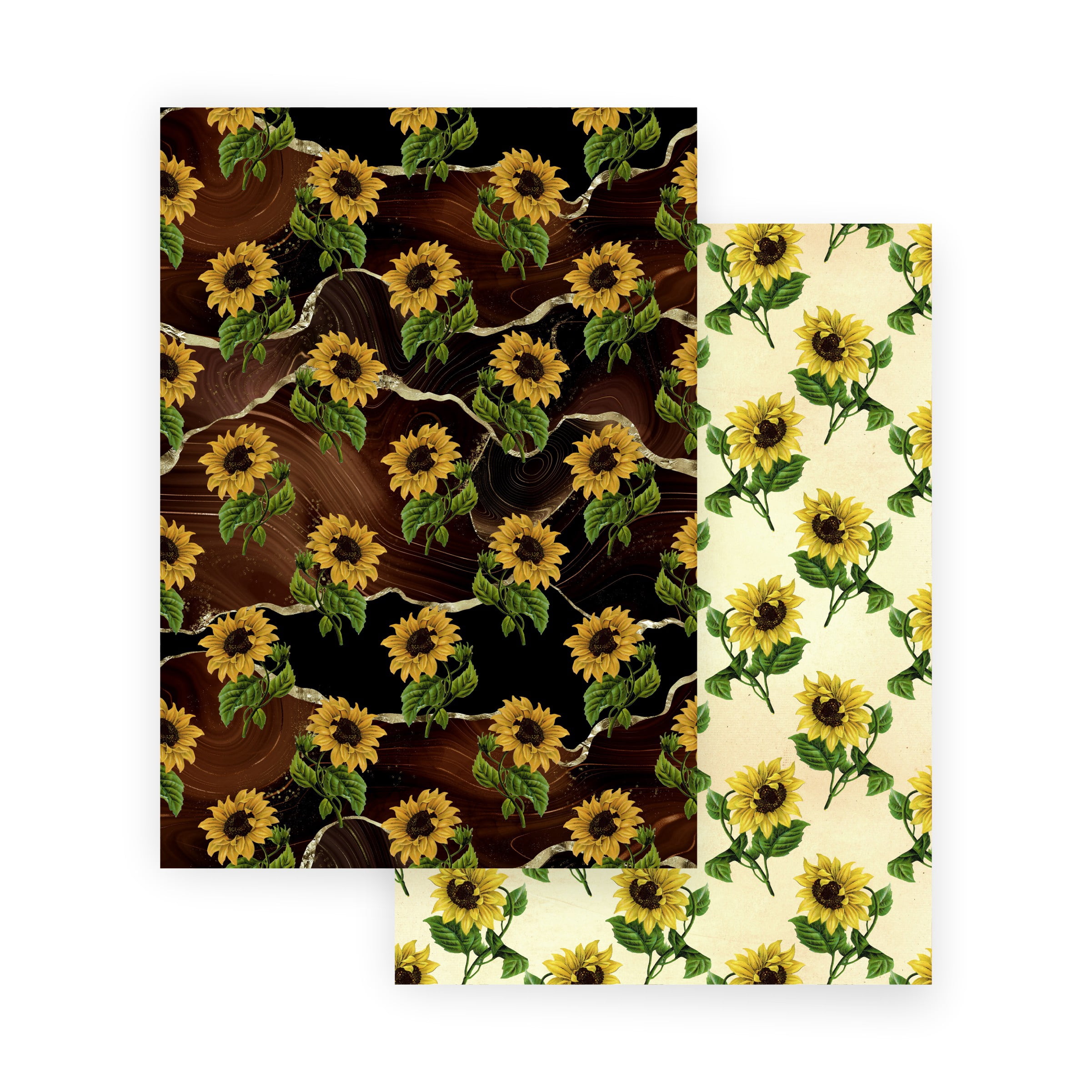 Scrapbooking Paper VINTAGE SUNFLOWERS 10 Double Sided Sheets 8.25 x 11.75, Craft Paper, Decoupage Paper, Decorative Paper, Vintage Paper