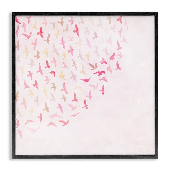 Stupell Industries Bohemian Fluttering Pink Birds Black Framed Giclee Art, 12 x 12, by Carrie Cantwell