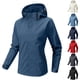 thumbnail image 4 of Mujer Otoño Invierno ropa de abrigo impermeable Color sólido con capucha Slim Fit bolsillos chaqueta con cremallera Casual rompevientos para mujer куртка, 4 of 5