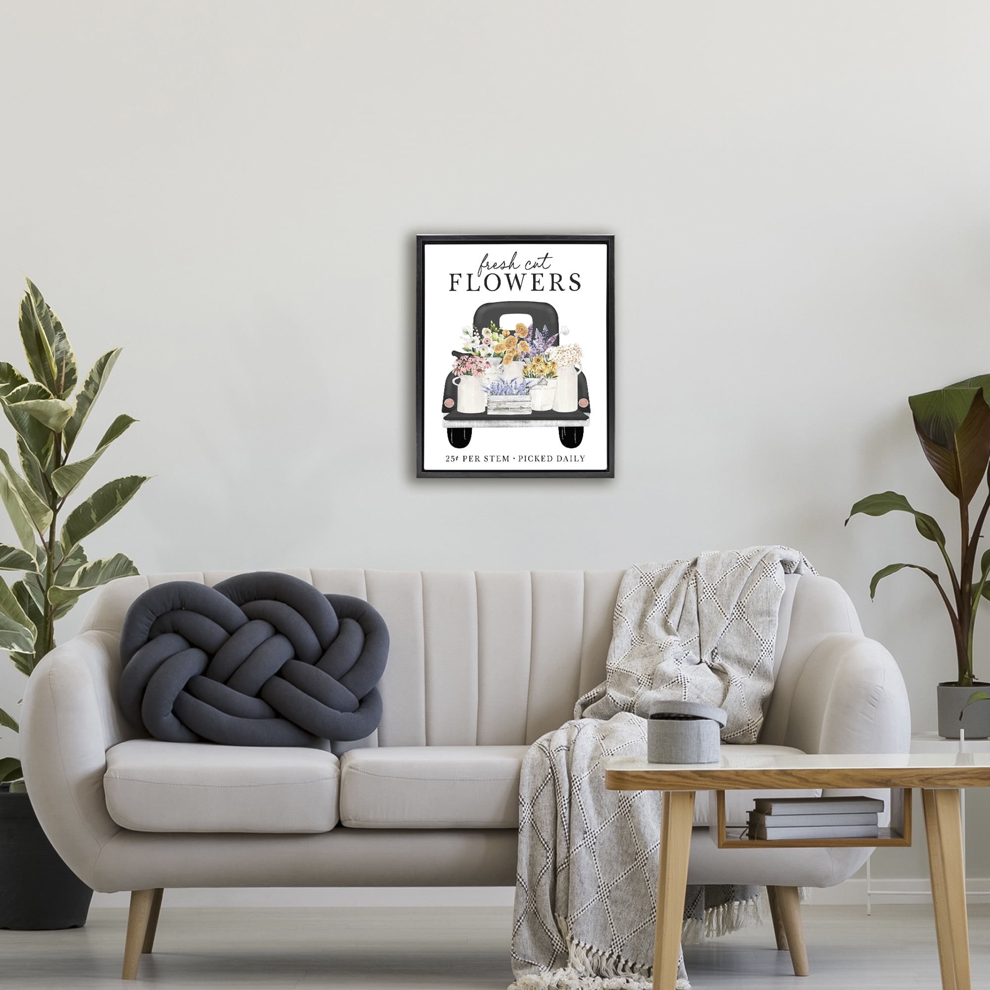 Fresh Flowers Picked Daily Black Framed Floater Canvas Wall Art, design by Lettered and Lined