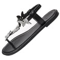 thumbnail image 2 of YgkuHd Women's Casual Flat Sandals Thong Style Sparkling Rhinestone Butterfly Embellishment Elastic Ankle Strap Black,8.5, 2 of 9