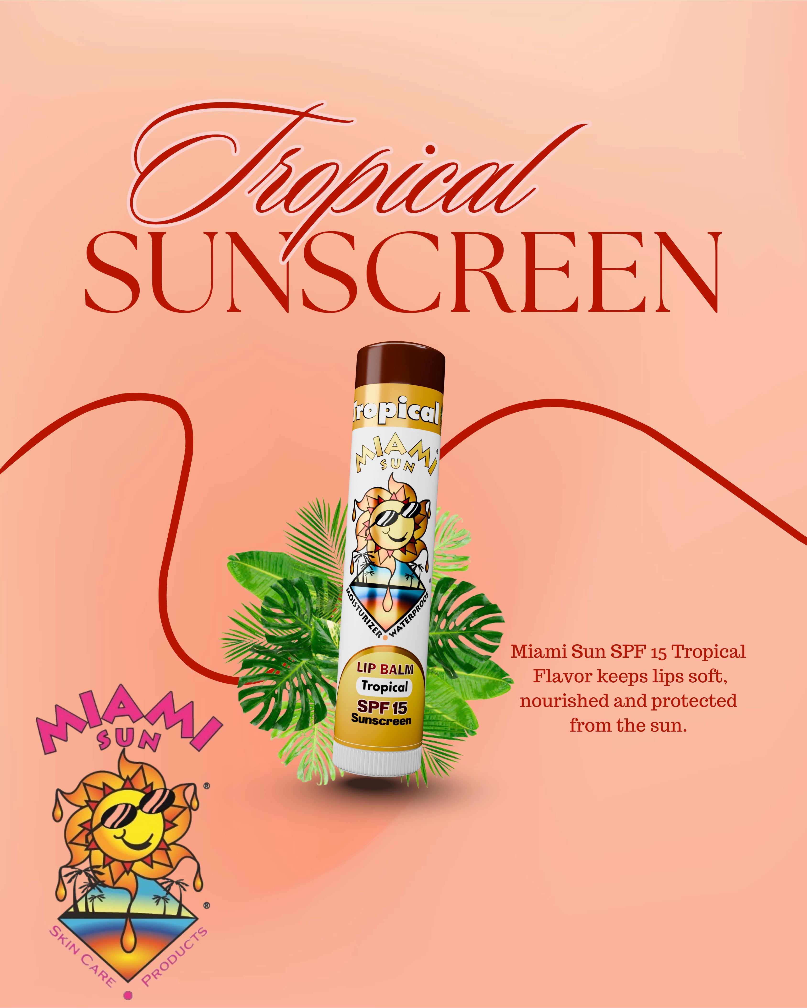 Miami Sun Variety Lip Balms, Mixed Natural & Tropical Flavor SPF 15, (20 Balms)