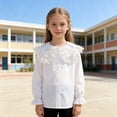 thumbnail image 6 of Gytharion Kids Button Down Shirts for Girls 3-14 Years, Elegant Ruffle Lace Trim Collar Dressy Blouse Little Girls White Long Sleeve School Uniform Tops, 6 of 7