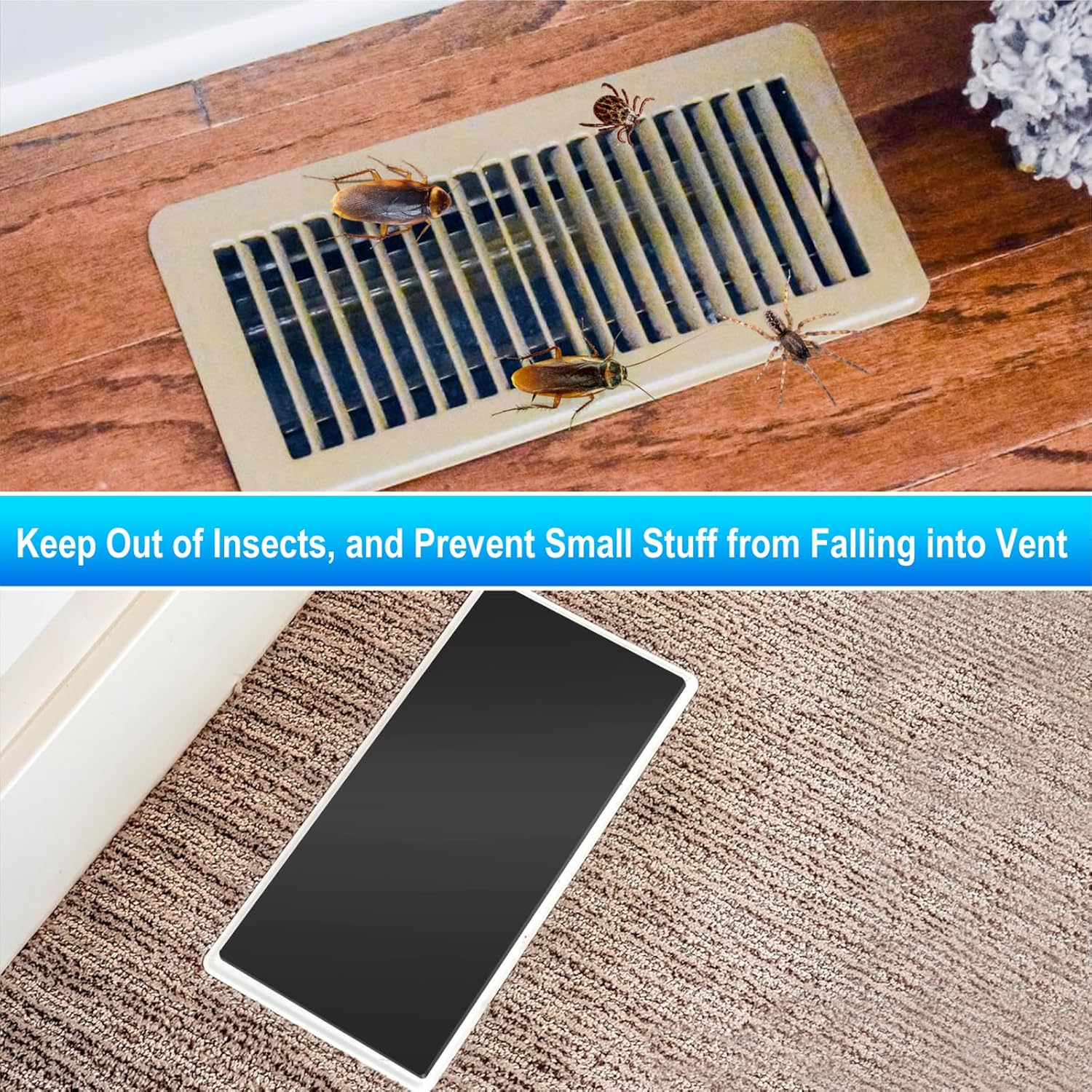 5 Pcs Strong Magnetic Vent Covers, 5.5x12 inch Vent Cover for Home Floor, Pockets for Complete Seal, Air Vent for Floor Wall and Ceiling Registers, Home and RV, HVAC and AC Vents-Black