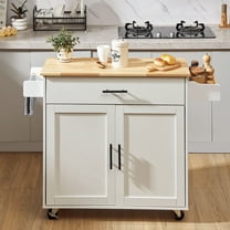 KFFKFF Kitchen Island, Mobile Kitchen Cart with Sturdy Wood Surface, 35.4" Broad, Equipped with Storage Compartment, Movable Kitchen Table with Spice Holder, Towel Holder, Drop Leaf and Drawer
