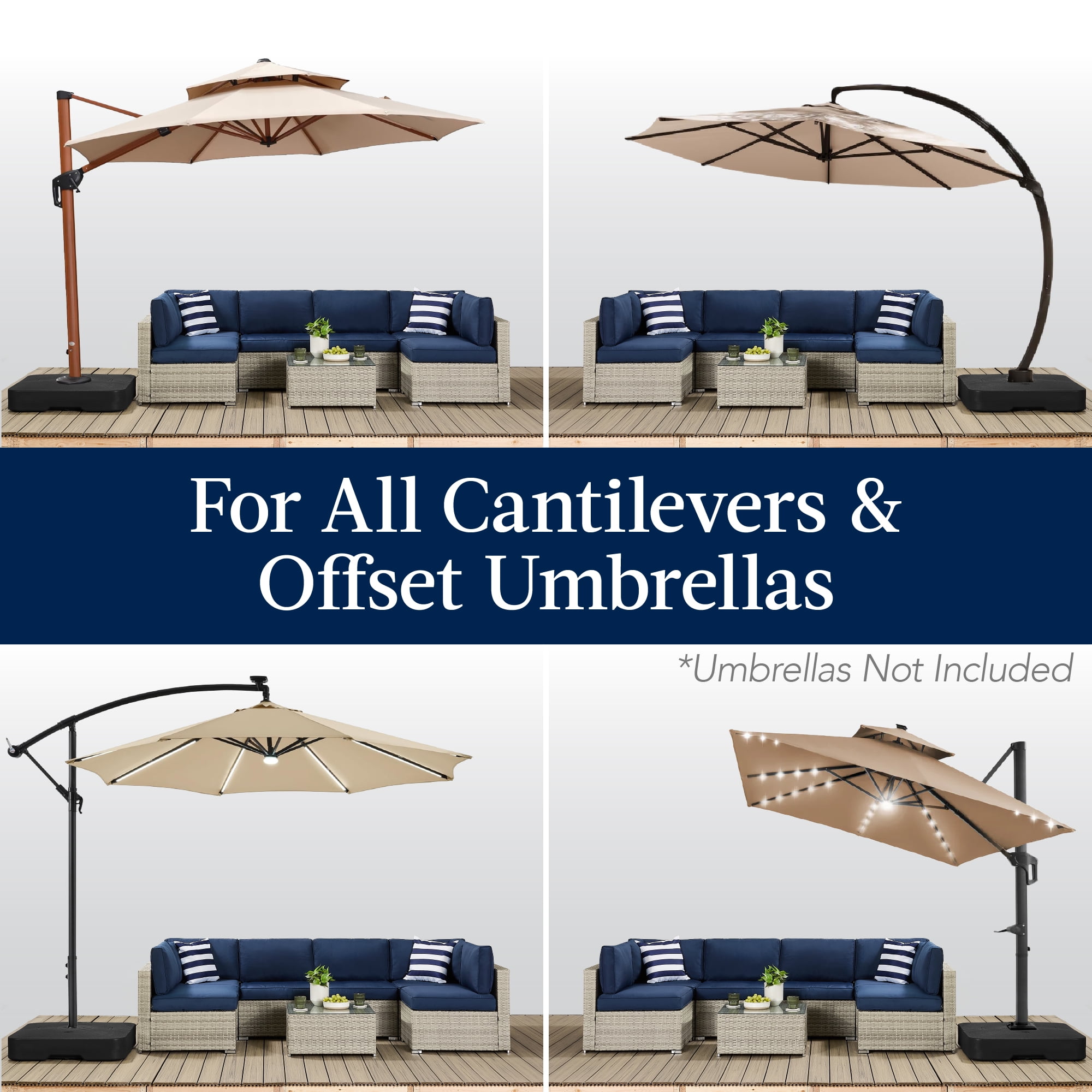 Best Choice Products 330lb Capacity Fillable Heavy-Duty Outdoor Cantilever Umbrella Base w/ Easy-Fill Spouts - Black