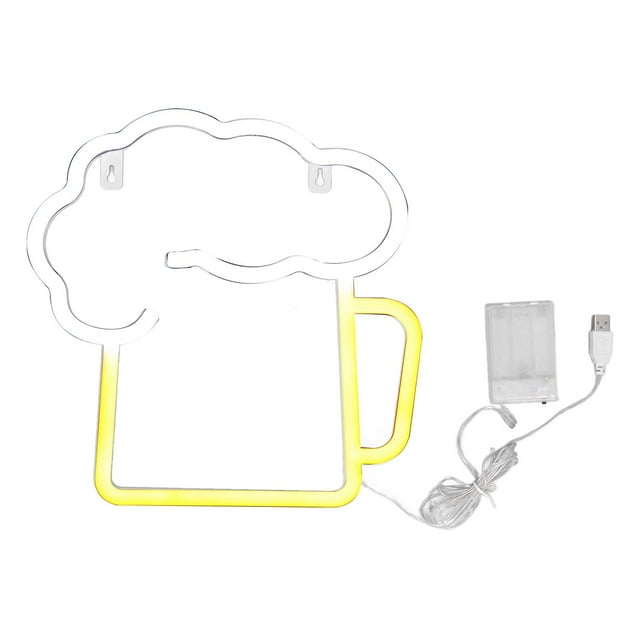 Neon Beer Signs Yellow White Battery USB Powered IP45 Waterproof Easy Hanging Bar Sign for Wall Decoration