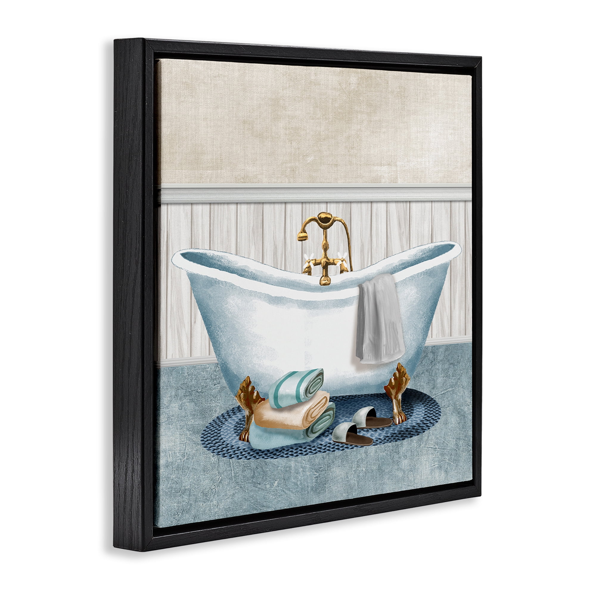 Stupell Industries Cozy Spa Bathtub & Slippers Black Framed Floater Canvas Wall Art, design by Conrad Knutsen