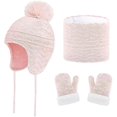 thumbnail image 1 of Conjunto de bufanda y guantes para niños - 3 piezas Gorros de invierno con pompones Gorros de punto para niños pequeños Guantes térmicos con forro polar Guantes para niñas Niños Pink-Dontodent Kuyhfg Sin marca, 1 of 5