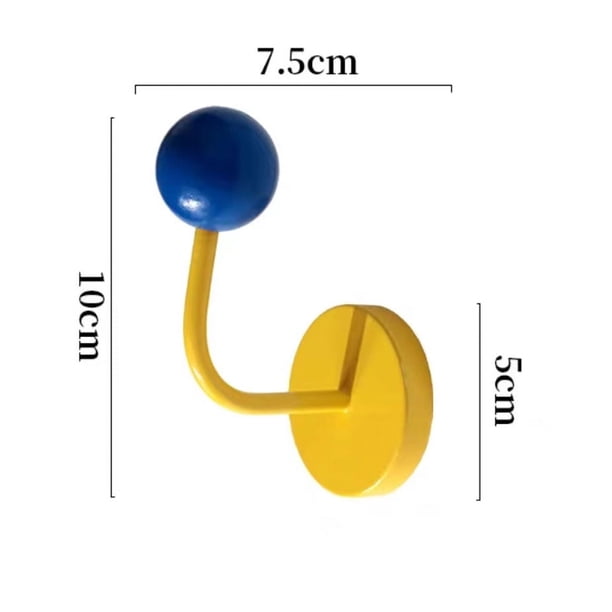 Zhuge Gancho magnético de 4 piezas de color, gancho adhesivo magnético sin perforación, gancho fuerte para decoración de refrigerador (gancho amarillo + bola azul)