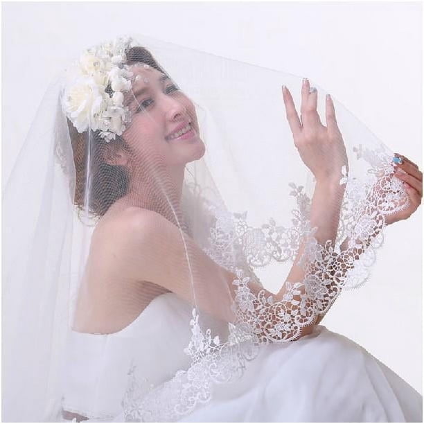 Velo de novia de encaje soluble en agua largo, accesorios de boda, velo