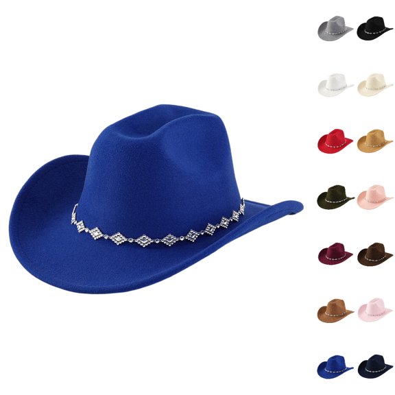 UJNDER Unisex Western Cowboy Hat Bohemian Style Fedora with Rhinestone Embellishments Curved Brim Fashion Accessory Womens Cowboy Hats 01_Blue,One Size