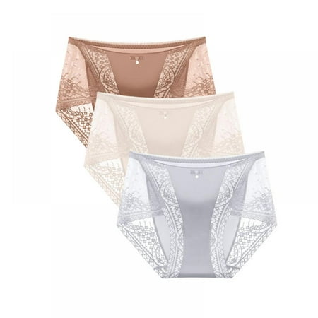 

Sexy Lace Underwear for Women Ice Silk Seamless Panties No Show Panties Mid Waist Underwear Bikini 3 Pack