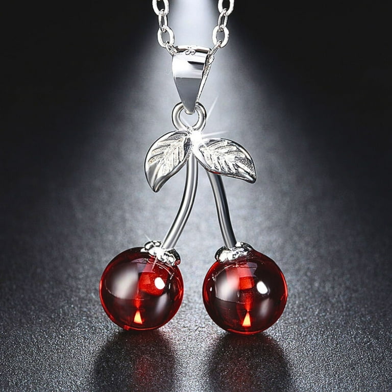 Cherry Necklace for Women Red Agate Sterling Silver Pendant