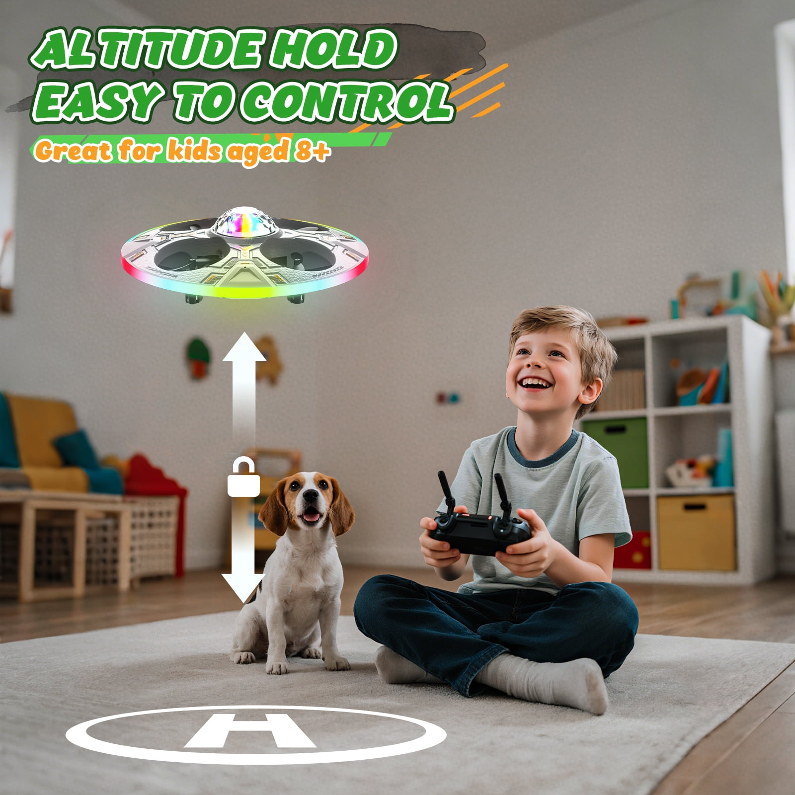 Mini UFO Drone for Kids – RC Plane Flying Airplane Toy Remote Control Helicopter with LED Lights, Auto Hover, 2 Batteries(14 Min Flight)