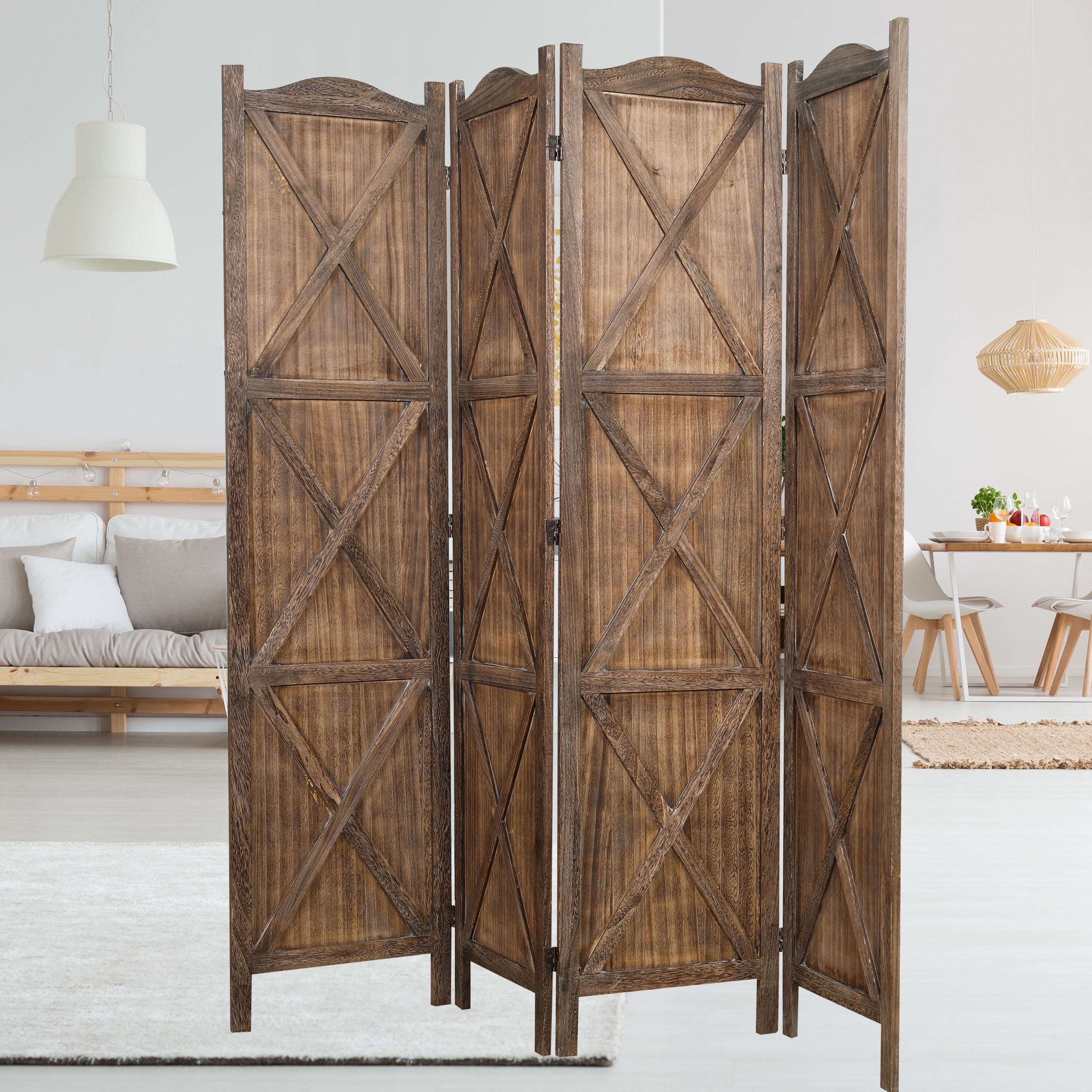 Proman Products Rancho Barn 4 Panel Room Divider FS17192, Folding Screen, Privacy Screen, Room Partition, Paulownia Wood, (Max Extend) 61" W x 0.75" D x 67" H, Rustic Brown
