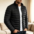 thumbnail image 3 of Men Stand Collar Puffer Jacket Full Zip Packable Quilted Outerwear Zipper Side Pockets Warm Casual Coat for Daily Commute Travel Camping Cold Weather Outdoor Wear Black S, 3 of 6