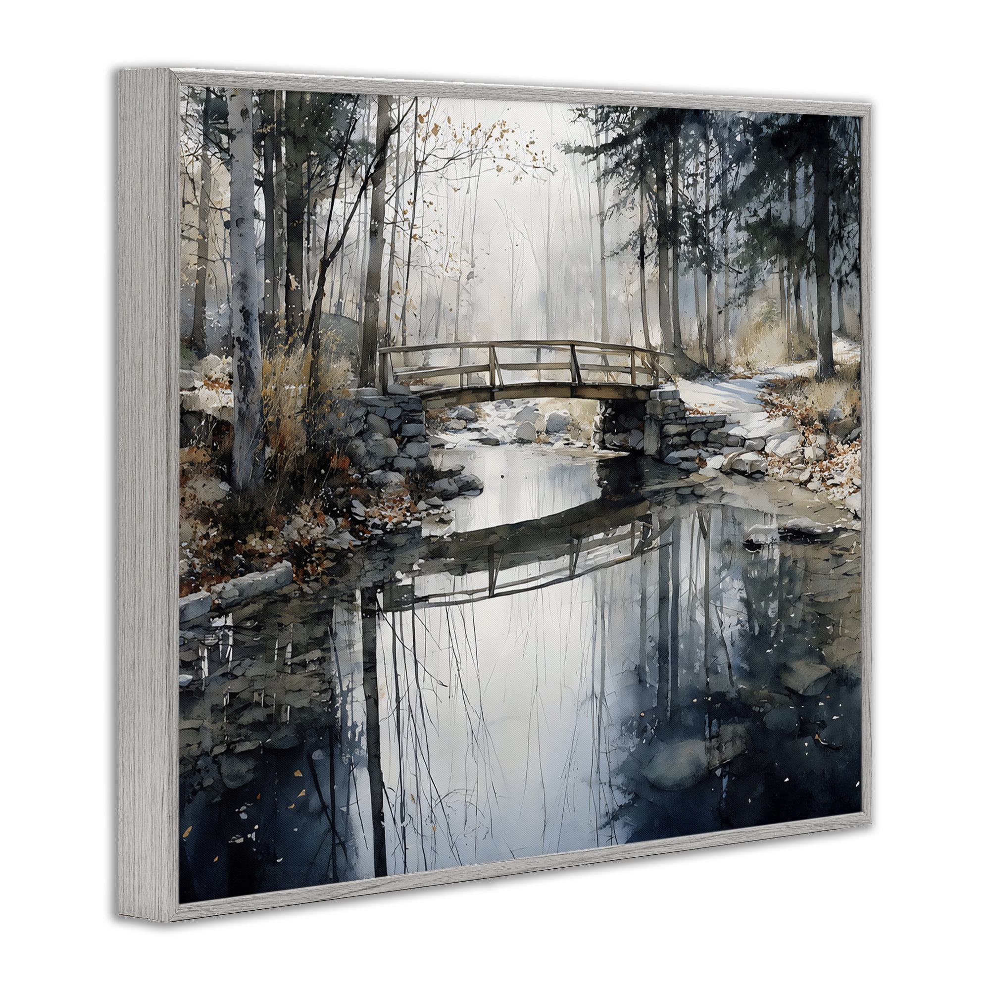 Stupell Industries Stone Bridge over Stream Gray Framed Giclee Art, design by Franklyn Gregory