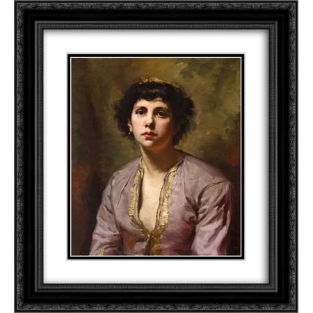 Leon Bonnat 2x Matted 20x24 Black Ornate Framed Art Print 'A portrait of a young girl '