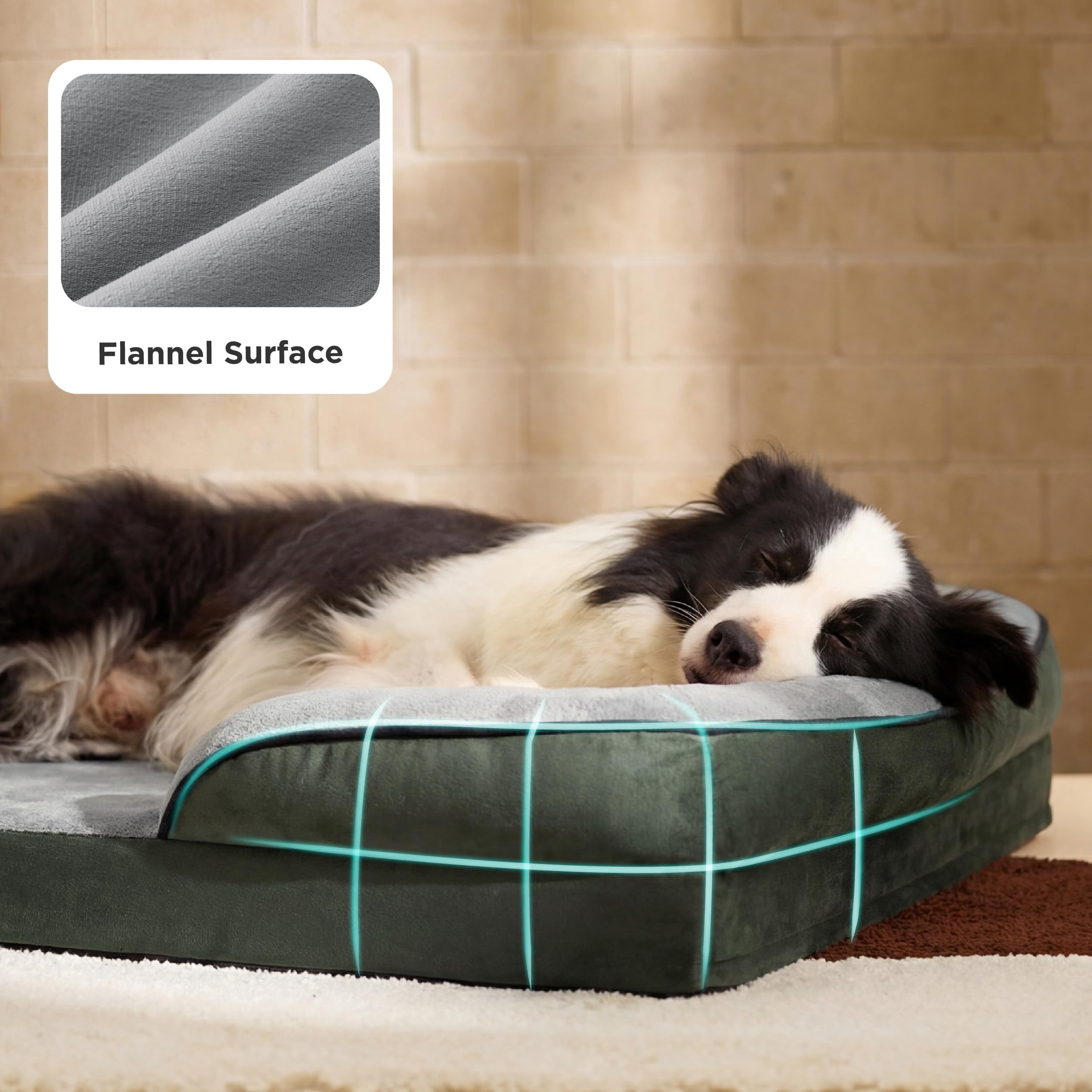 U By Bedsure Orthopedic Dog Bed for Extra Large Dogs, Waterproof Sofa Couch with Washable Removable Cover & Non-Slip Bottom, Boreal Canopy Green, 42"